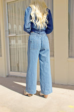 Pinstripe drawstring jeans