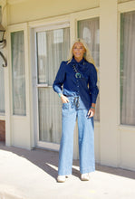 Pinstripe drawstring jeans