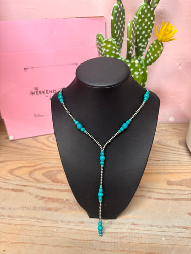 Faux Turquoise and navajo pearl lariat necklace