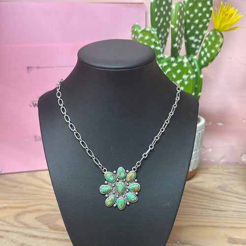 Faux turquoise pendant chain necklace