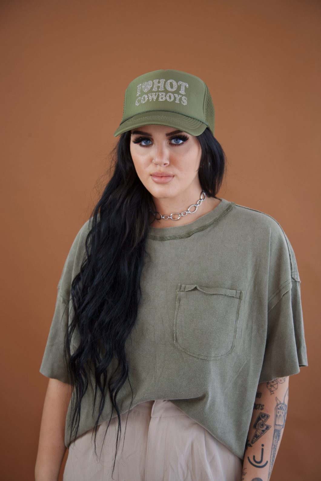 Army green oversized crop