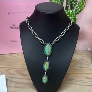 Faux turquoise Triple stone lariat chain necklace