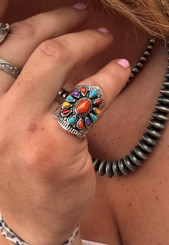 Colorful spiny/turquoise ring