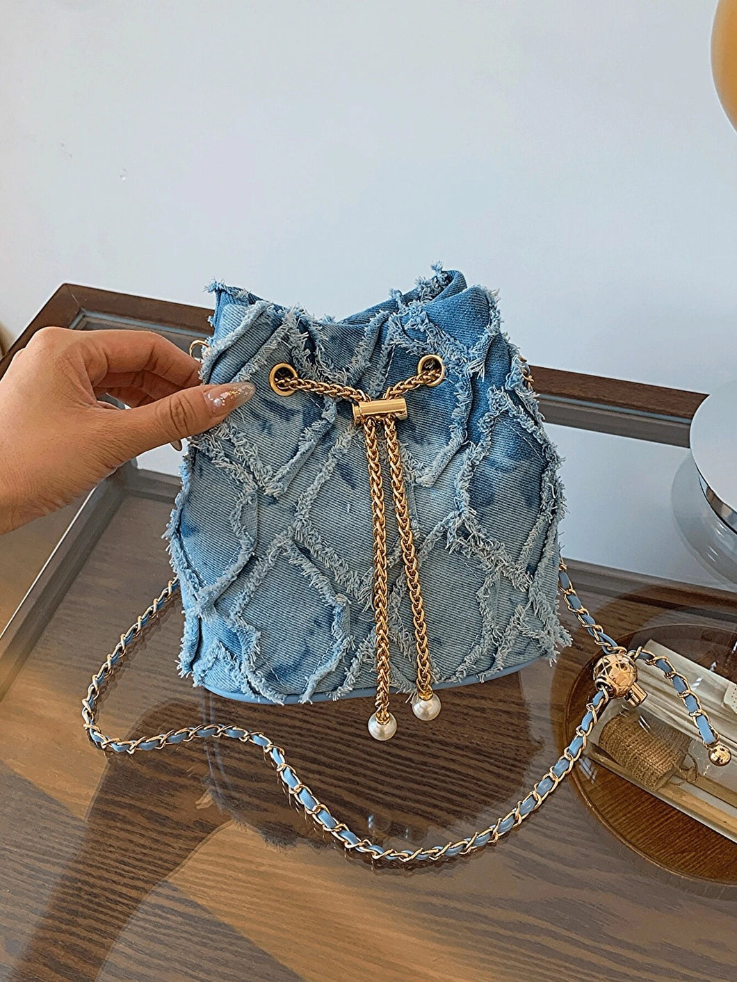 Denim bucket bag