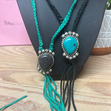 Faux turquoise on braided rope necklace
