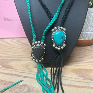 Faux turquoise on braided rope necklace