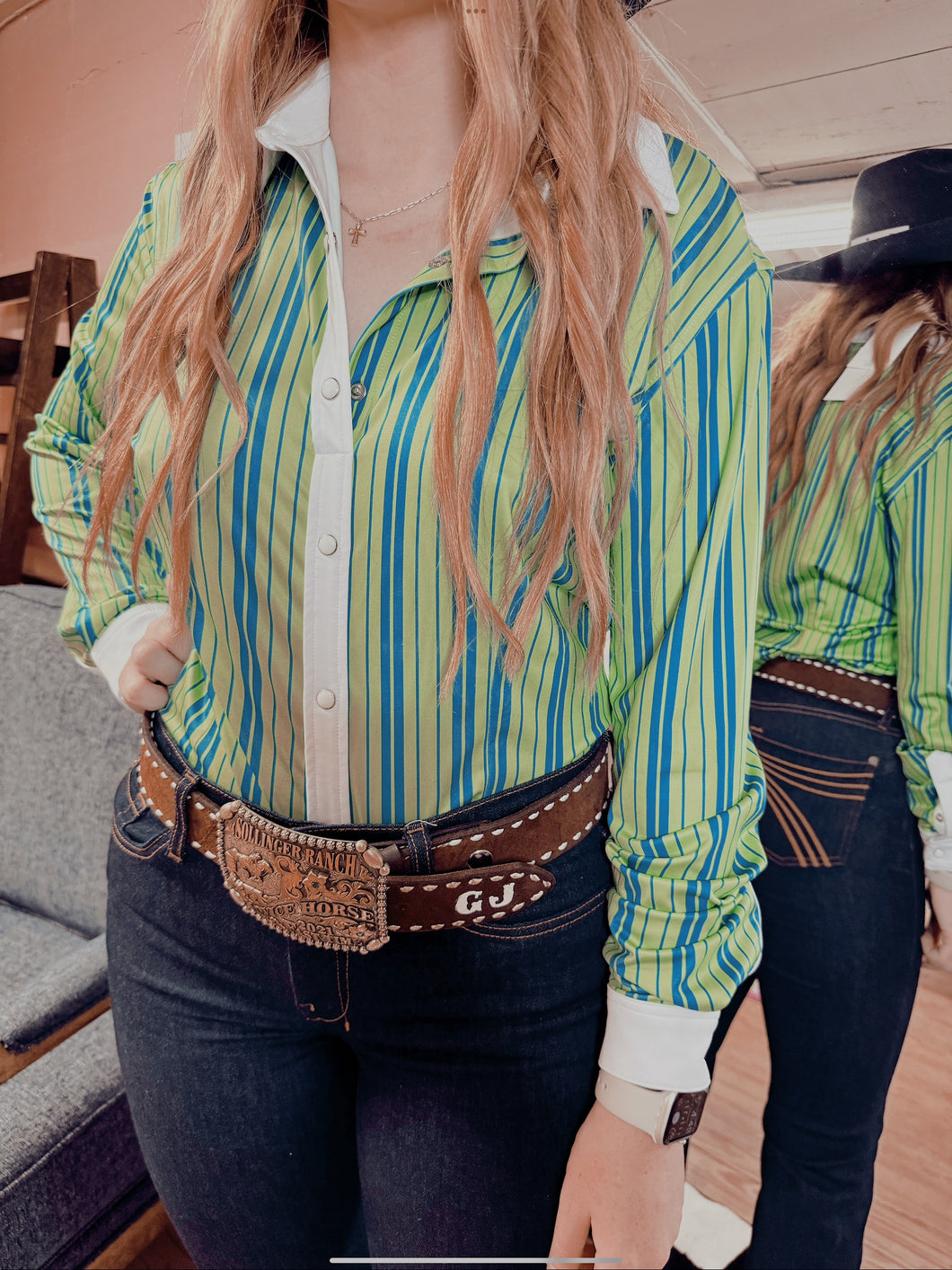 The lime green & turquoise rodeo Button Down