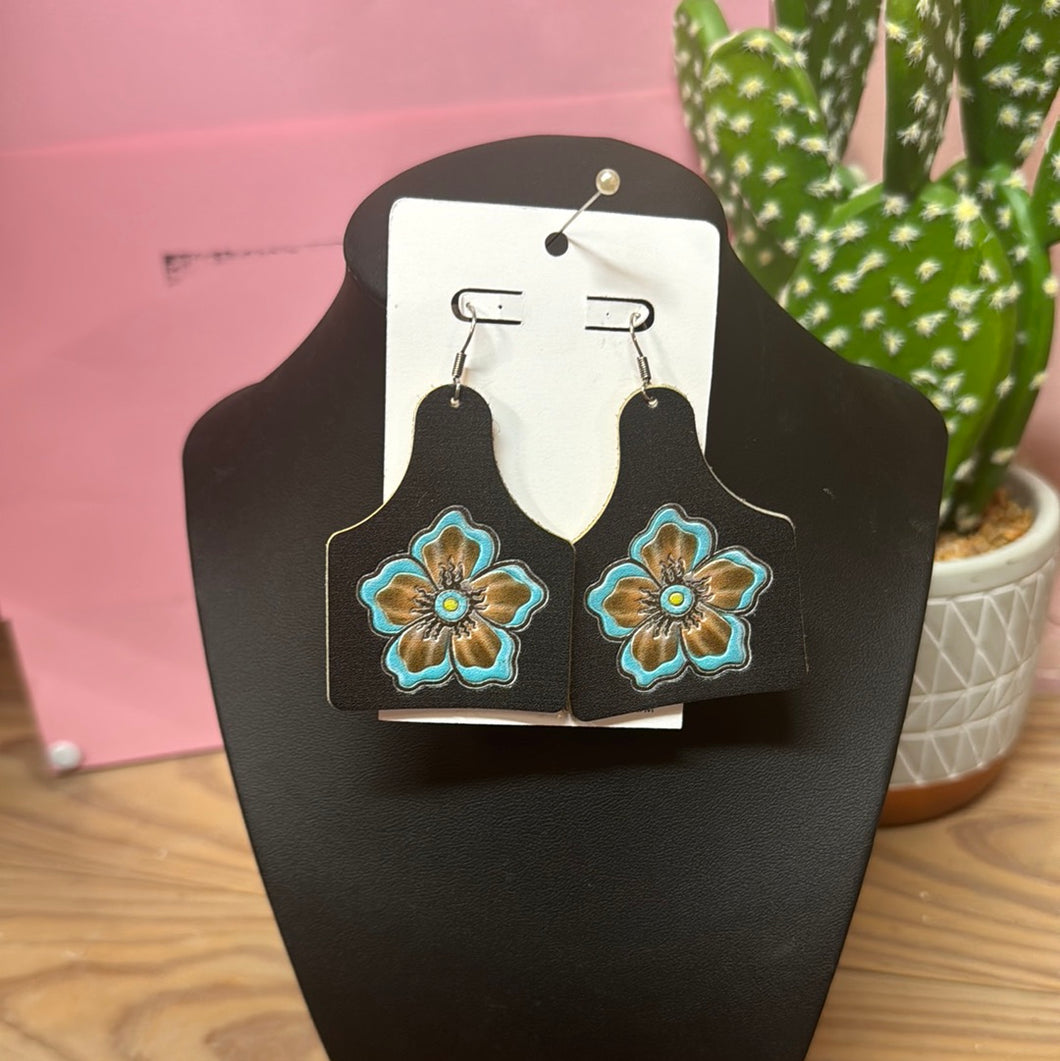 Painted flower leather earrings