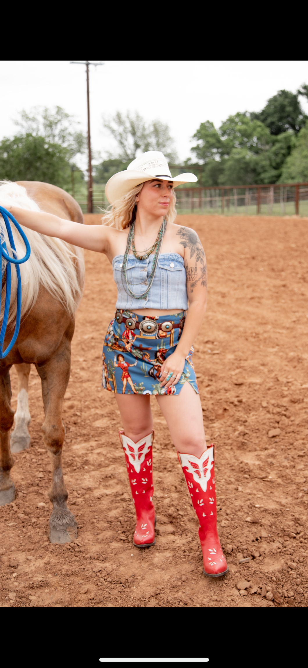The Cowgirl Skirt- short blue