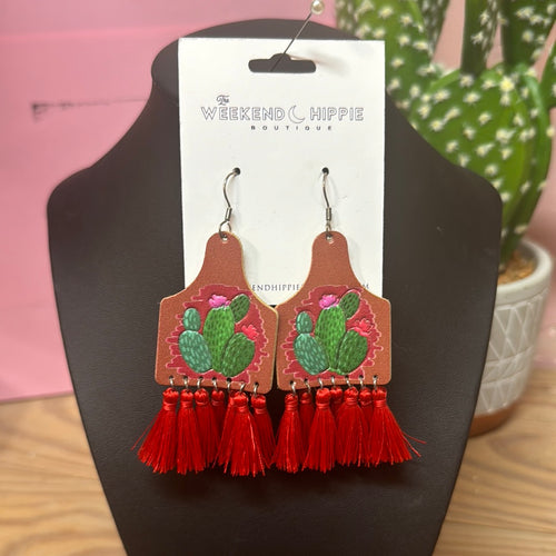 Painted cactus leather earrings