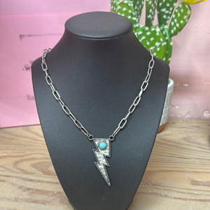 Faux turquoise lightning bolt chain necklace