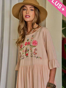 Pink Babydoll Embroidered Dress