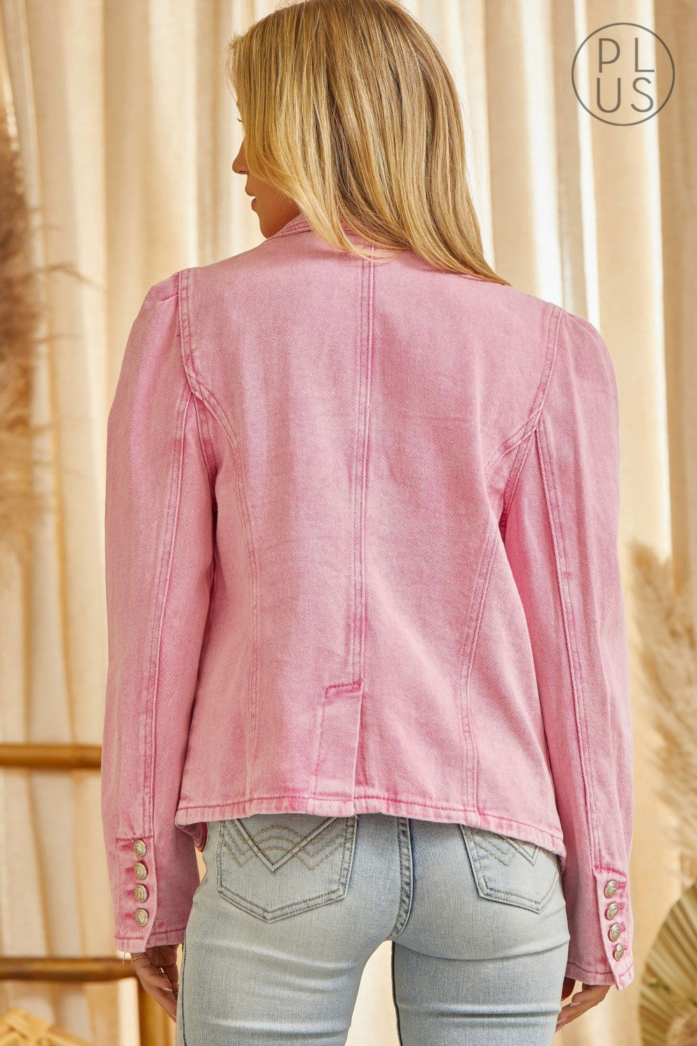 Denim Puff-Sleeve Jacket - Pink